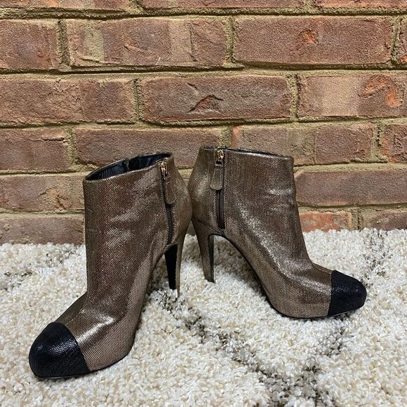 Chanel Gold Metallic Cap Toe Ankle Bootie Size 38.5 - Picture 6 of 11